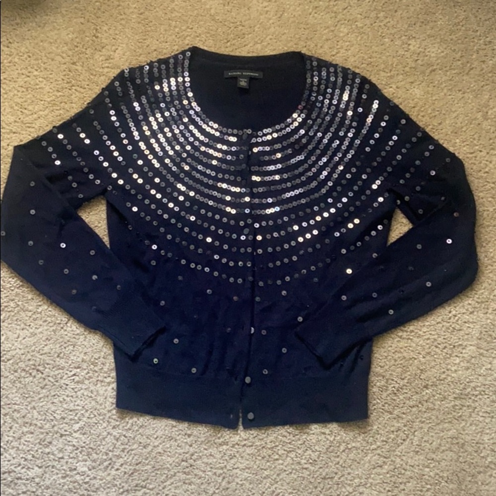 Sequined Navy Blue Cardigan